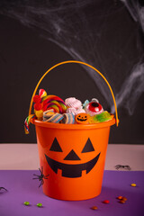 Halloween Jack o Lantern orange bucket with candy