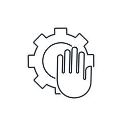 The hand brakes the gear. Slow down process.Vector linear icon isolated on white background.