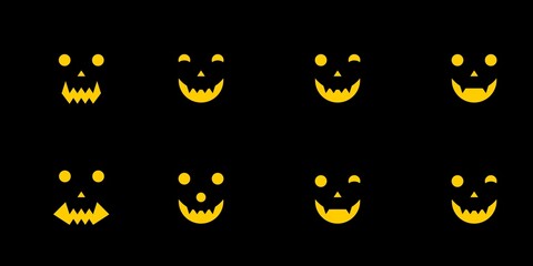 8 faces for Halloween, 8 pumpkin faces, glowing