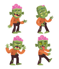 cartoon halloween zombie flat vector white background