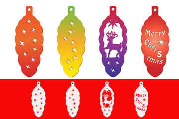Christmas decoration stencils with decor. Vector file for cutting out paper, plastic, cardboard