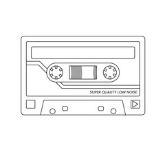 Cassette Icon in Outline Style on a White Background Suitable for Audio, Music, Recording Icon. Isolated