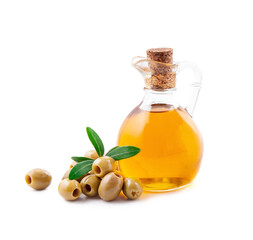 Bottle with olives oil with olives fruit
