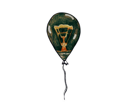 Watercolor balloon surreal, lamp shape, isolated on white background for your design, vintage style illustration