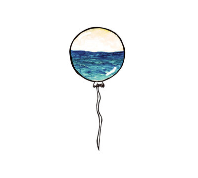 Watercolor balloon gift, isolated for your design, vintage style