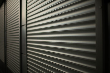 Closed shop. Steel blinds. Blinds on office windows.