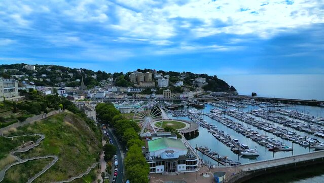 Torquay Marina in Devon. Drone Flyover. 30fps