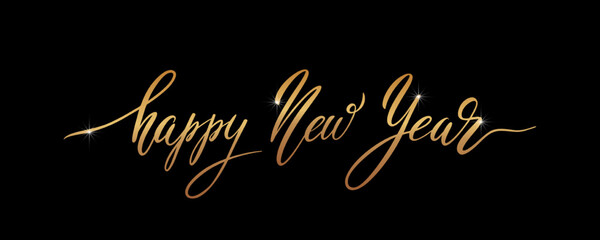 Happy New Year hand lettering calligraphy. Vector holiday illustration element. Typographic element for banner, poster, congratulations