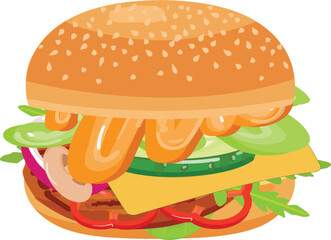 Burger icon cartoon vector. Cheese bun. Meat food