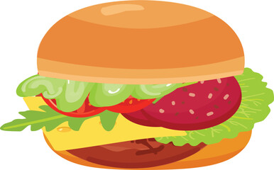 Hamburger icon cartoon vector. Cheese burger. Bun meat