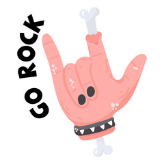 A rock hand flat sticker icon