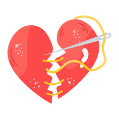 A heart stitches flat sticker icon