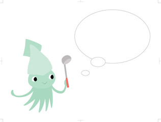 おたまを持ったイカのイラスト　吹き出し付