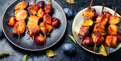 Shish kebab in plum marinade