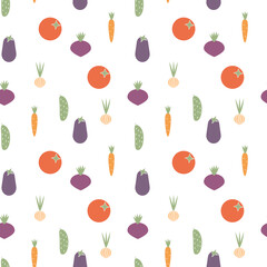 Seamless pattern with seasonal vegetables on a white background