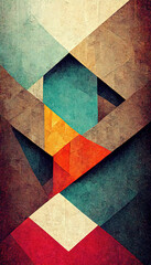 Fototapeta premium Illustration background paper texture geometrical, abstract colorful design pattern grunge vintage, retro with teal, turquoise, orange, yellow, red colors for high quality wallpapers