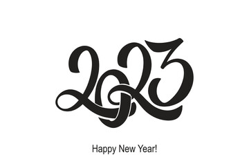 2023 Happy New Year hand lettering calligraphy. Vector holiday illustration element. Typographic element for banner, poster, congratulations.