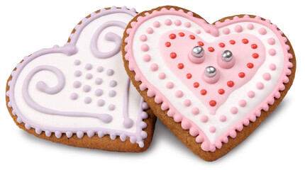 Two heart shaped Christmas gingerbreads