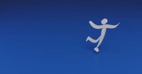 Fototapeta na wymiar Isolated realistic white figure skating symbol with shadow. Located on the right side of the scene. 3d illustration on blue background