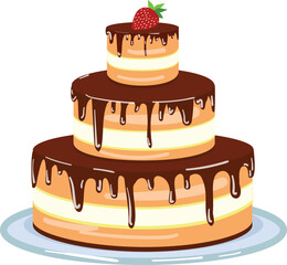 Strawberry birthday cake icon cartoon vector. Happy party. Cute food