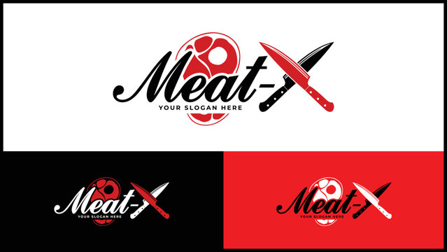 Meat piece with fork and knife logo restaurant Vector Image