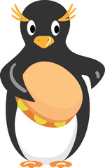 Penguin with tambourine icon cartoon vector. Winter baby. Happy animal