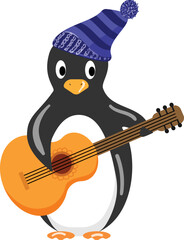 Penguin with guitar icon cartoon vector. Ice winter. Cute baby