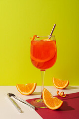 Concept of delicious alcohol drink, Aperol Spritz cocktail