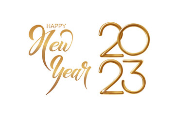 2023 Happy New Year hand lettering calligraphy. Vector holiday illustration element. Typographic element for banner, poster, congratulations.
