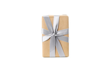 Gift box in craft paper isolated on white background