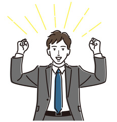 会社員　男性　ビジネスマン　ガッツポーズ