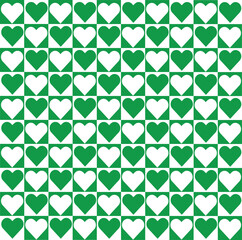 Abstract Green-White Lattice Pattern Background Vector With Red Heart Shaped