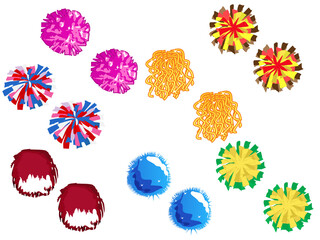 Set of multicolored pom-poms icons.
