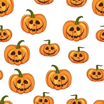 Halloween seamless pattern with cute Halloween pumpkins