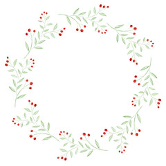 frame with flowers Watercolor Christmas trees, wreaths on white background