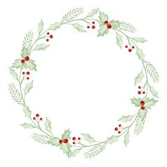 Watercolor Christmas trees, wreaths on white background
