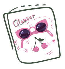 Glamor sticker with cherries and text - GLAMOR. PNG illustration