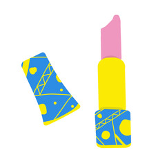 Lipstick in blue and yellow design. PNG illustration