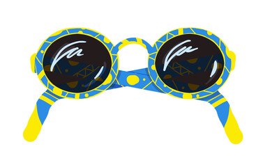 Glasses in blue and yellow design. PNG illustration