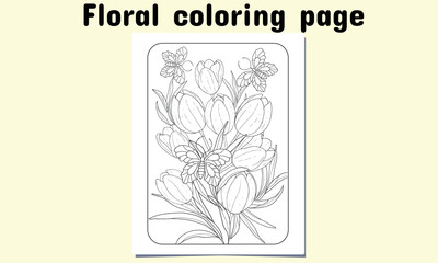 Floral Coloring Page for Adult and child