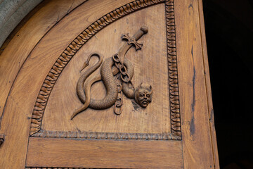 The Sacra di San Michele (Saint Michael's Abbey), a religious complex on Mount Pirchiriano, Symbolic monument of the Piedmont region. Val di Susa, Italy