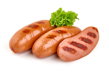 Grilled sausages, isolated on white background.