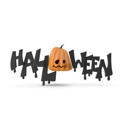 Halloween Text With Orange Pumpkin - 3d render 