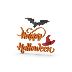 Happy Halloween Text with bat and hat - 3d render