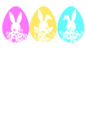 Easter eggs. Rabbits clipart. Easter floral decor. Multi-colored hares in the grass svg