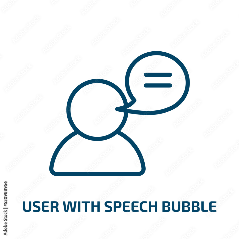 Poster user with speech bubble icon from user interface collection. thin linear user with speech bubble, pe