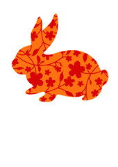Bunny clipart Easter floral decor. Red, orange rabbit svg