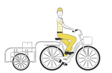 Fototapeta na wymiar リヤカー付き自転車で配達する配達員のシンプルなイラスト