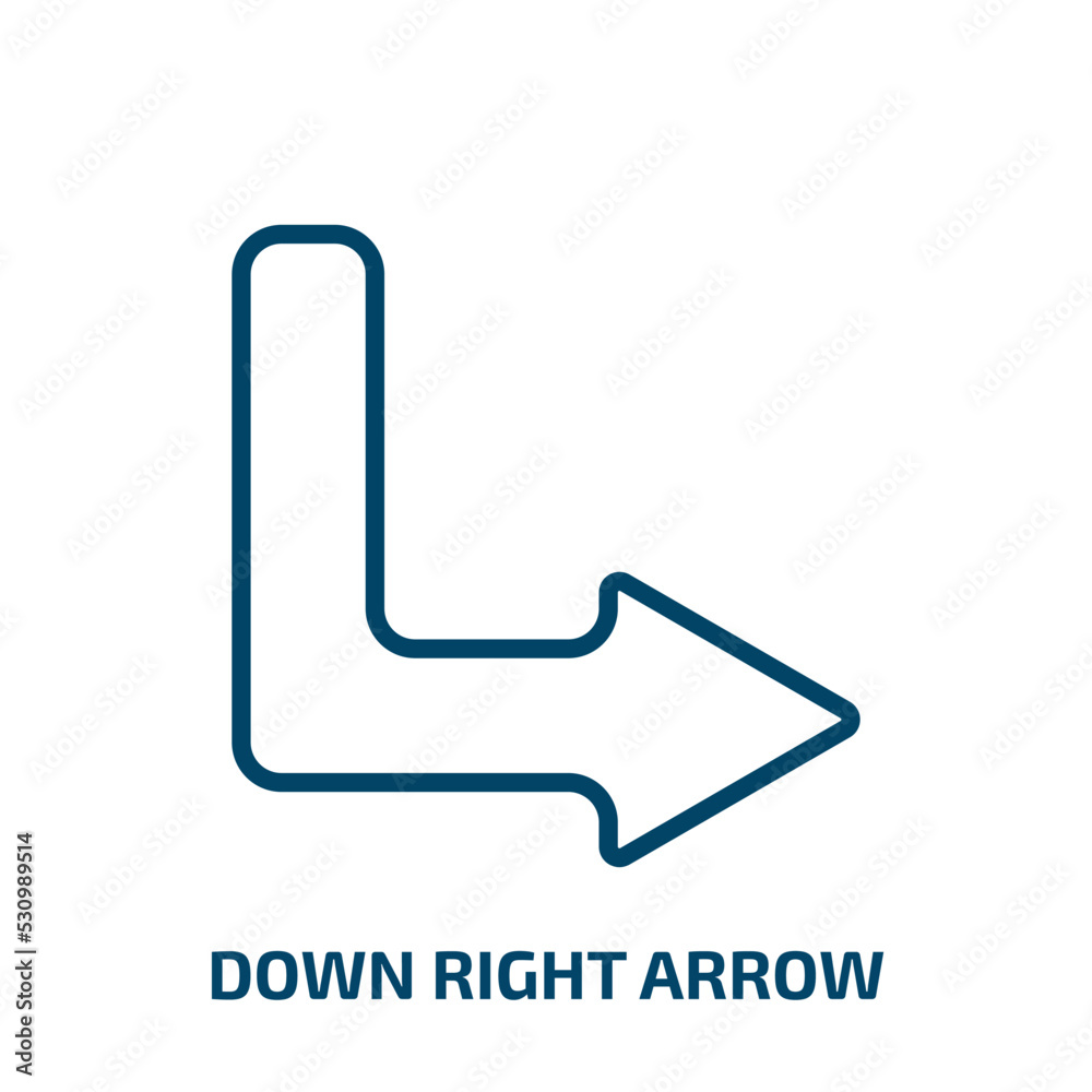 Poster down right arrow icon from user interface collection. thin linear down right arrow, next, down outli