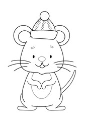 coloring book with a cute mouse in a hat